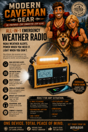 Emergency Radio, Cell Charger, Flashlight - Modern Caveman Gear - Approved