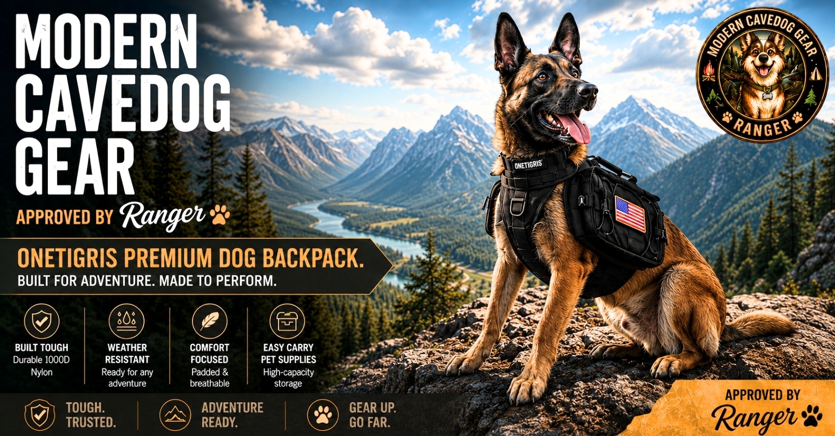 OneTigris Dog Backpack - Ranger Approved - Modern Caveman Gear