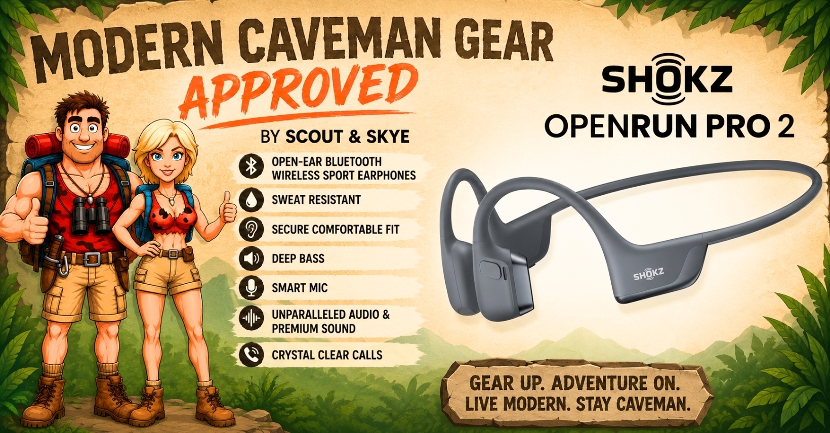 Shokz OpenRun Pro 2 Open-Ear Headphones - Caveman Gear Approved